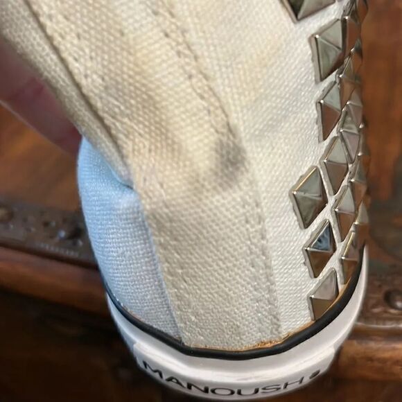 Manoush silver studded white canvas high top sneakers, size 37 EU, 6.5 U.S.! - Picture 10 of 12
